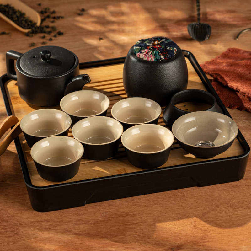 黑陶旅行茶具套裝便攜式(正德壺 旅行茶具套組)